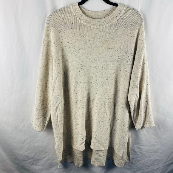 Eileen Fisher Ribbed Cream Speckled Cotton Crew Neck Tunic Sweater Large - Picture 3 of 8